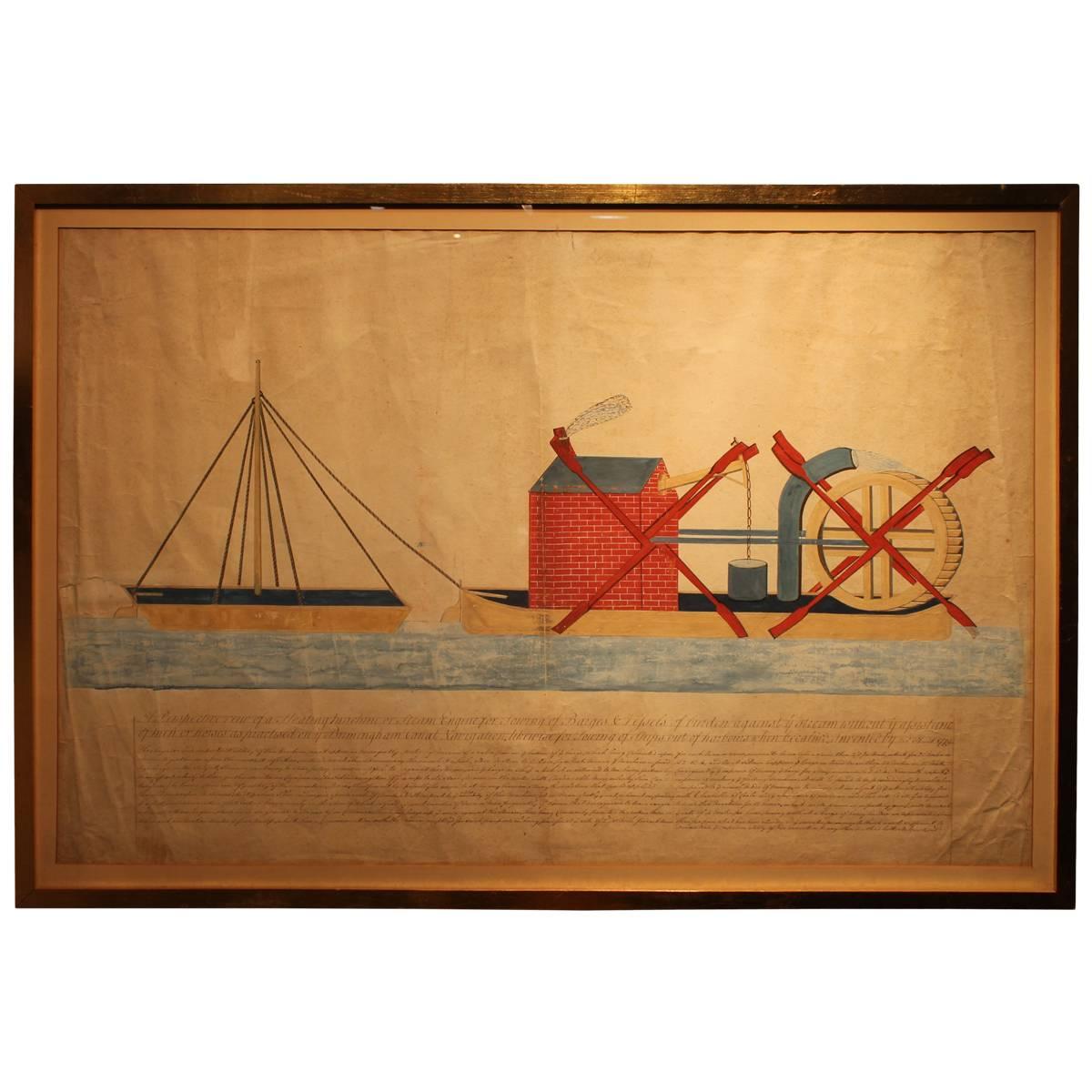 Original 1779 Watercolor of a "Floating Machine" For Sale