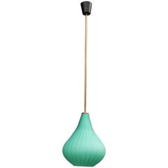 Vistosi Chandelier Green color Murano Glass and Brass 1950s