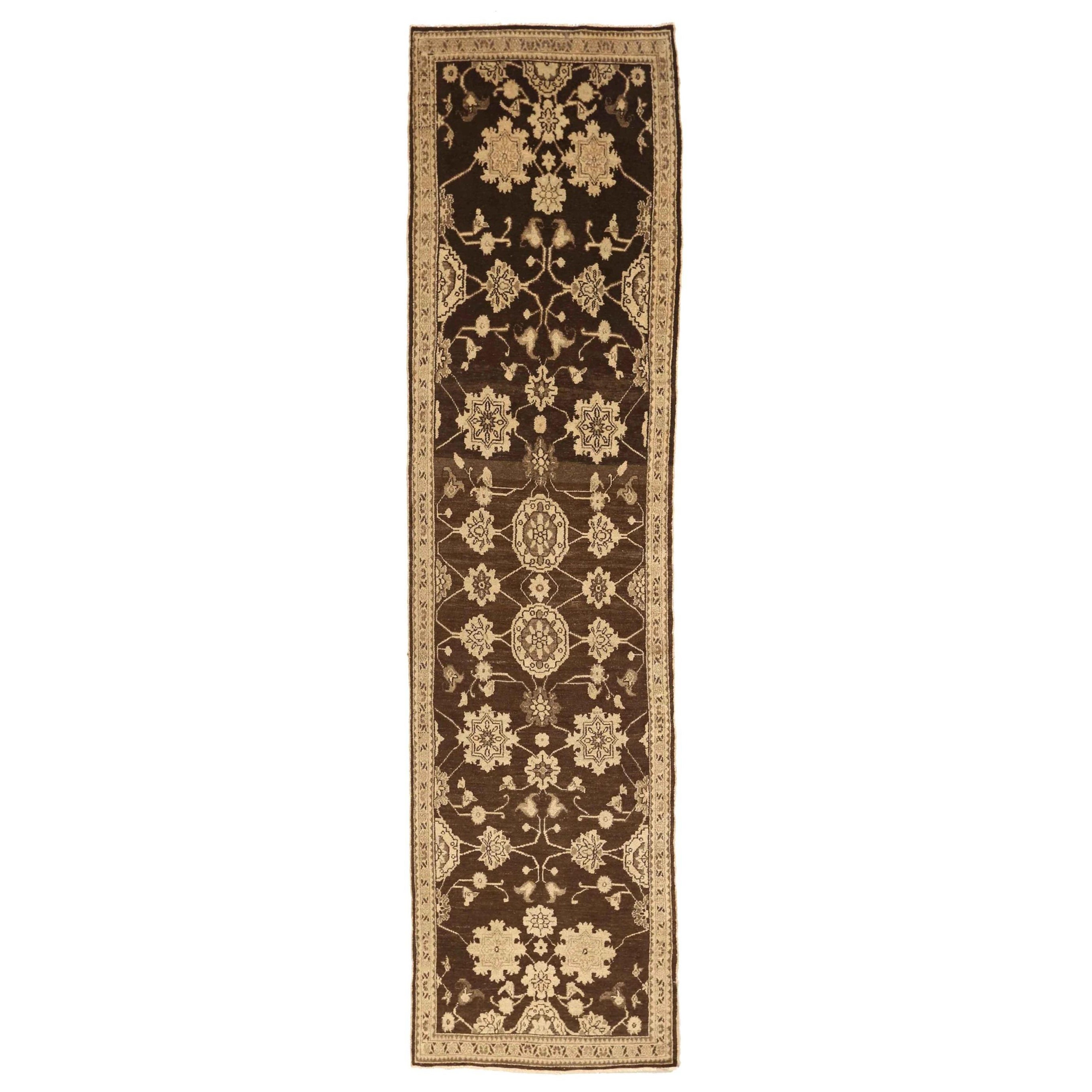 Persian Malayer Runner Rug - Wool Brown Ivory Design - 75958