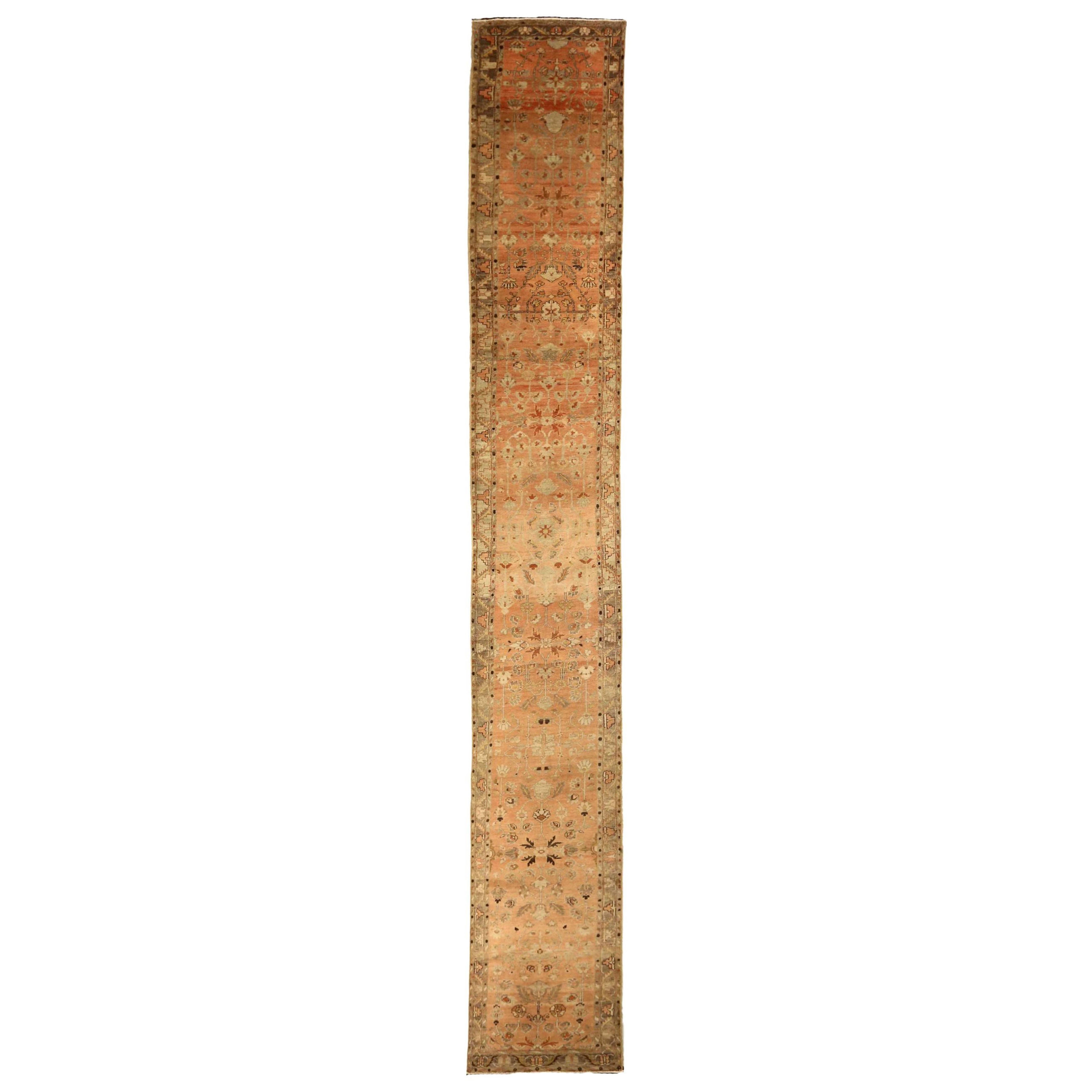 Persischer Mehraban Läufer Teppich - Wolle Braun Elfenbein Rosa Design - 75943