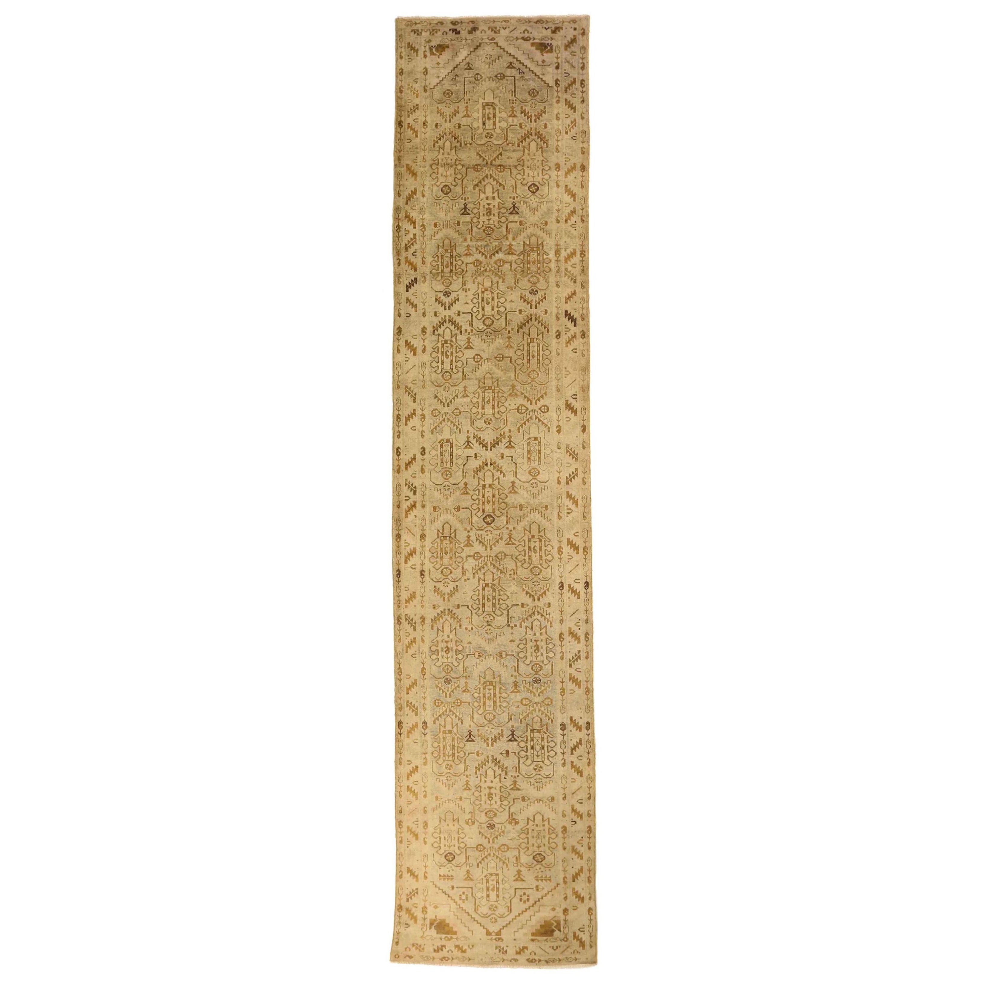Persian Malayer Runner Rug - Wool Brown Ivory Design - 75944