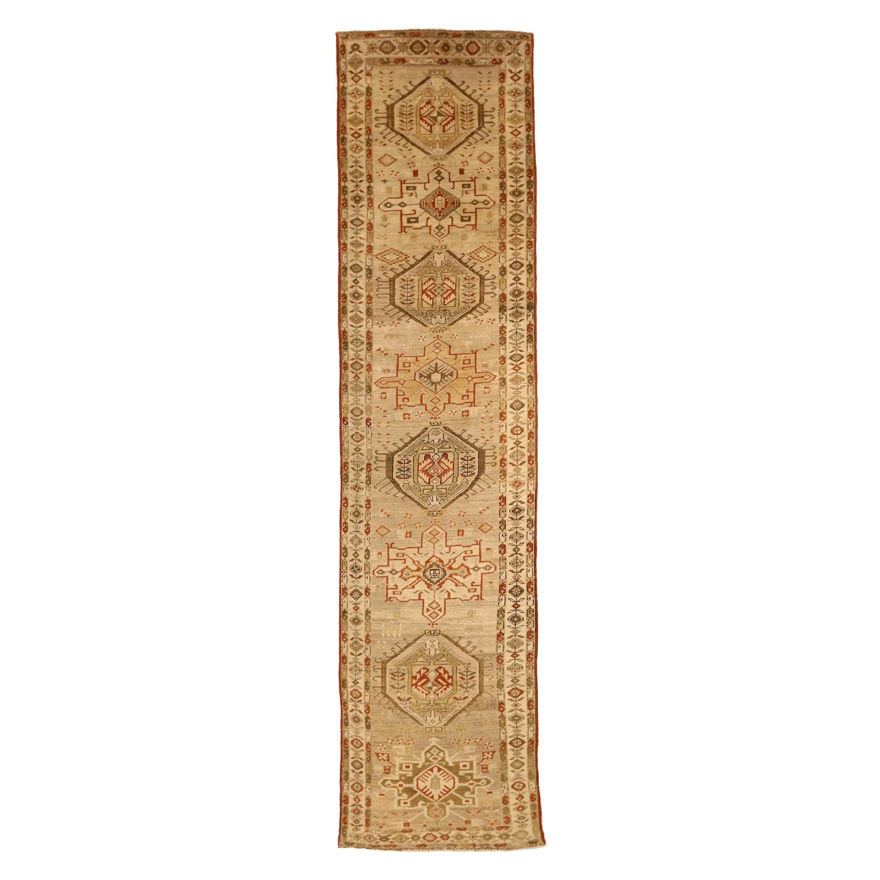 Tappeto Persiano Heriz Runner - Lana Marrone Avorio Rosso Design - 75954