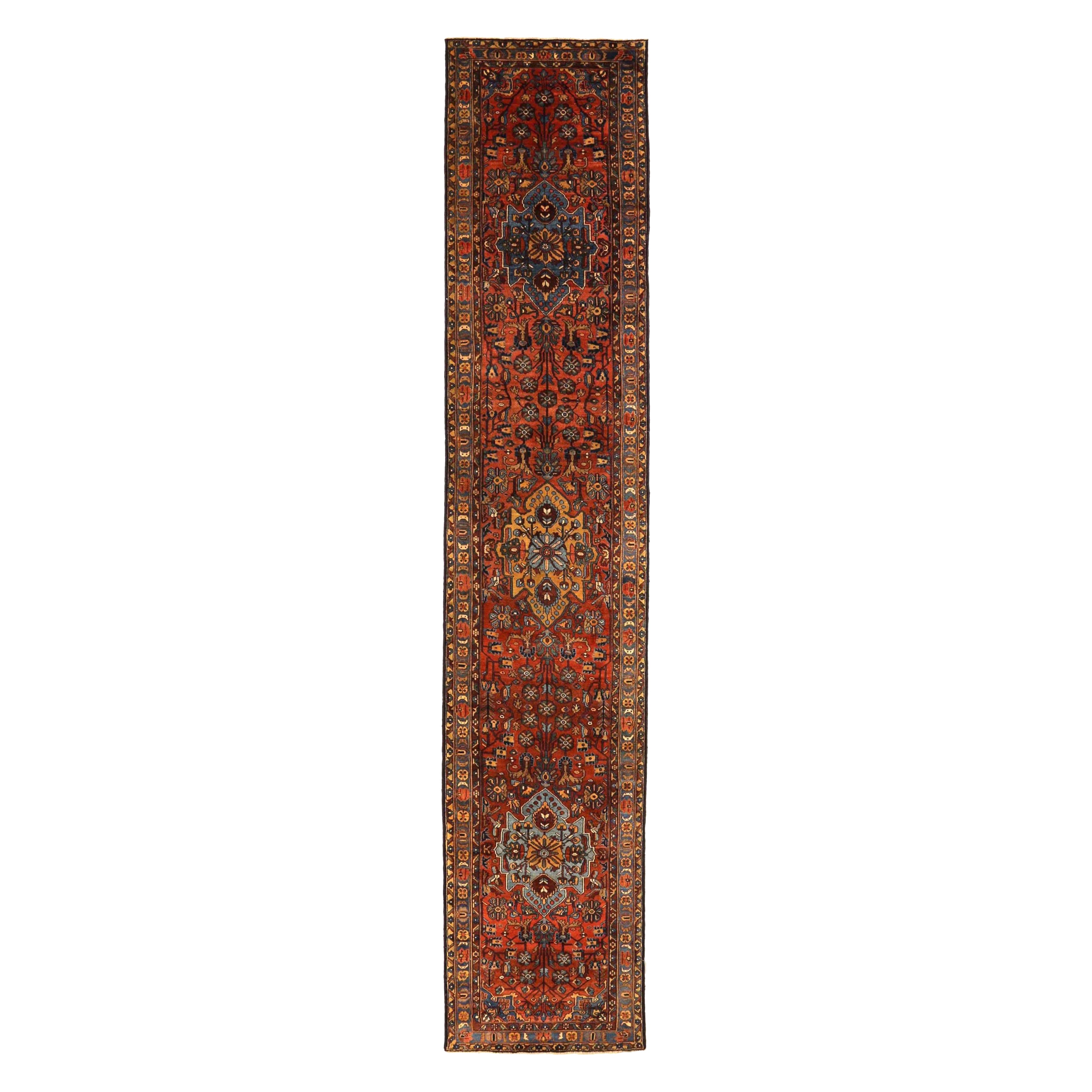 Tapis persan Hamadan - Design en laine bleu rouge jaune - 76056