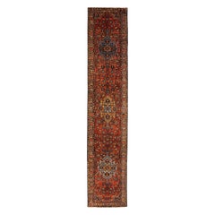 Persian Hamadan Runner Rug - Wool Blue Red Yellow Design - 76056