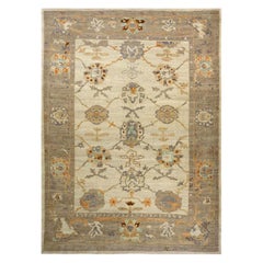 Persian Oushak Area Rugs - Wool Brown Ivory Orange Design - 88092