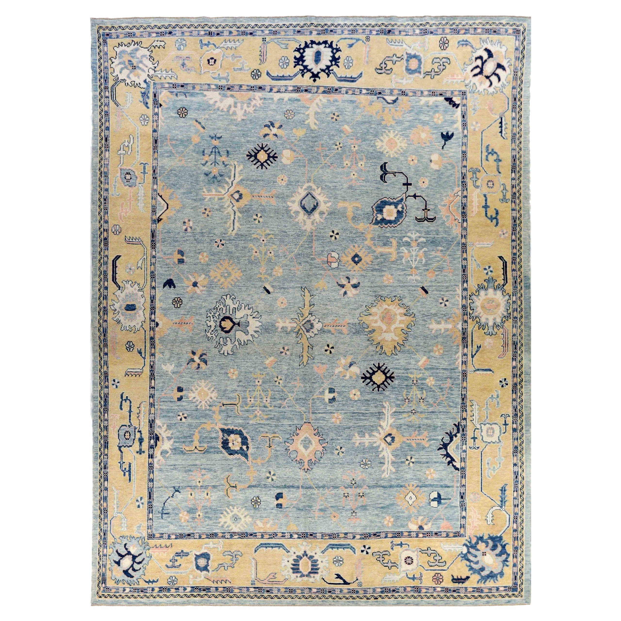Tapis d'Afghanistan Oushak - Design en laine bleu jaune - 88009