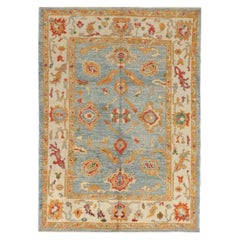 Tappeto Afghanistan Oushak piccolo - Lana Blu Avorio Arancione Rosso - 88014