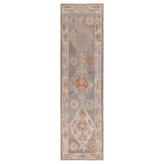 Tappeto Afghanistan Oushak Runner - Lana Blu Marrone Avorio Arancione - 88018