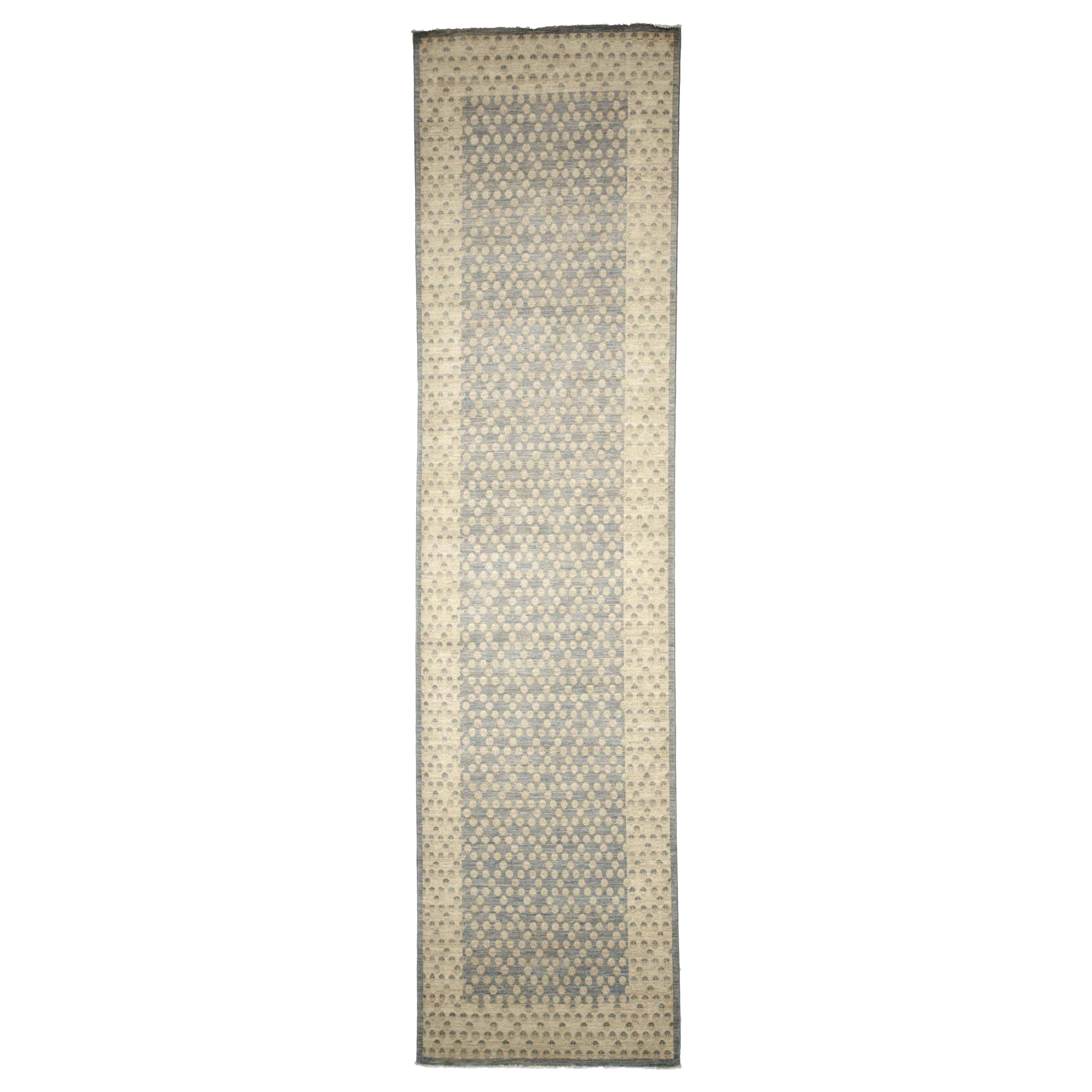 Tappeto Afghanistan Oushak Runner - Disegno in lana blu avorio - 88043