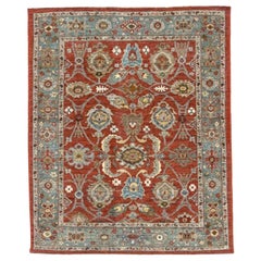 Tapis d'Afghanistan Sultanabad en laine bleu ivoire rouge motif - 90825