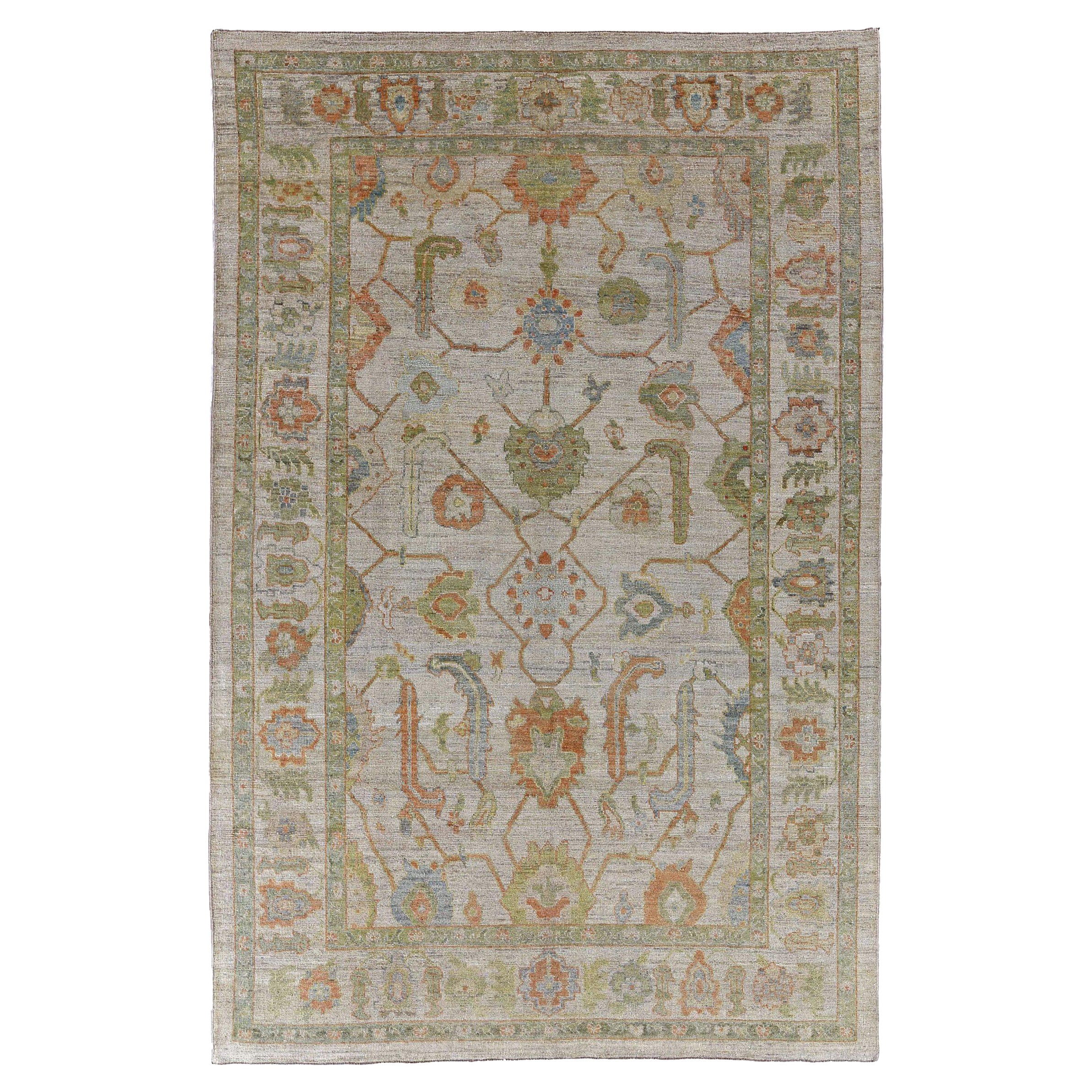 Afghanistan Rose Kollektion Teppiche - Wolle Grün Elfenbein - 90907