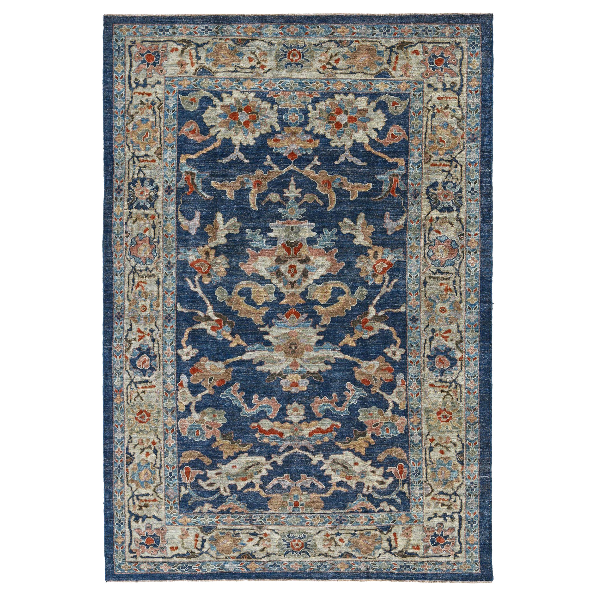Sultanabad-Teppiche aus Wolle in Elfenbein, Marineblau und Blau und Rot aus Afghanistan - 90932