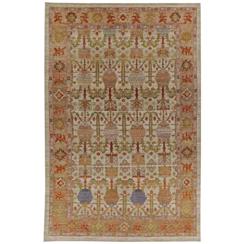 Afghanistan Serapi Over Size Teppich - Wolle Grün Elfenbein Rot - 90975