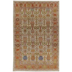 Tappeto Afghanistan Serapi Over Size - Lana Verde Avorio Rosso - 90975
