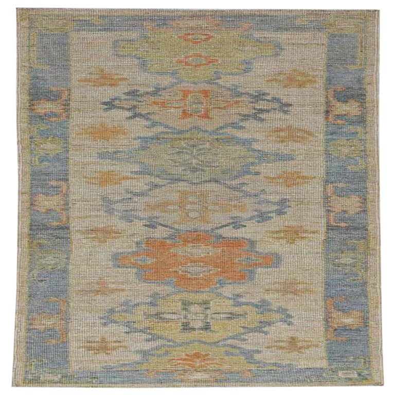 Afghanistan Rose Collection Runner Rug - Wool Blue Ivory - 90977