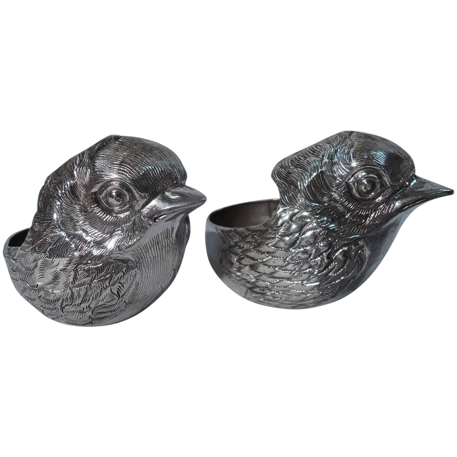 Antique Sterling Silver Open Salts in Form of Adorable Sweet Baby Chicks