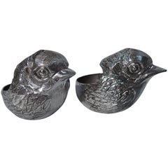 Antique Sterling Silver Open Salts in Form of Adorable Sweet Baby Chicks