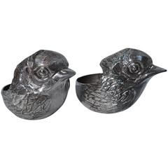 Antique Sterling Silver Open Salts in Form of Adorable Sweet Baby Chicks 8