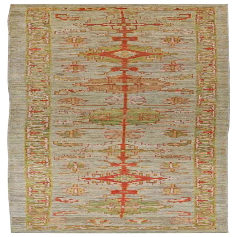 Tapis de couloir Serapi Afghanistan, vert laine ivoire rouge motif - 91003