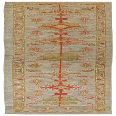 Tappeto Afghanistan Serapi Runner - Lana Verde Avorio Rosso Design - 91003