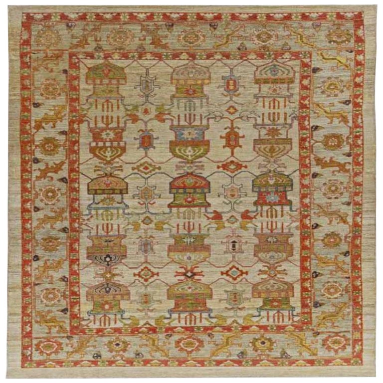Afghanistan Serapi-Teppiche - Wolle Grün Elfenbein Rot Design - 91007