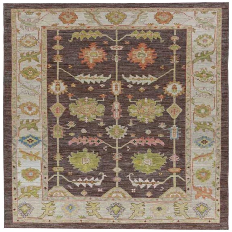 Tappeti Afghanistan Serapi - Lana Marrone Verde Avorio Rosa - 91010