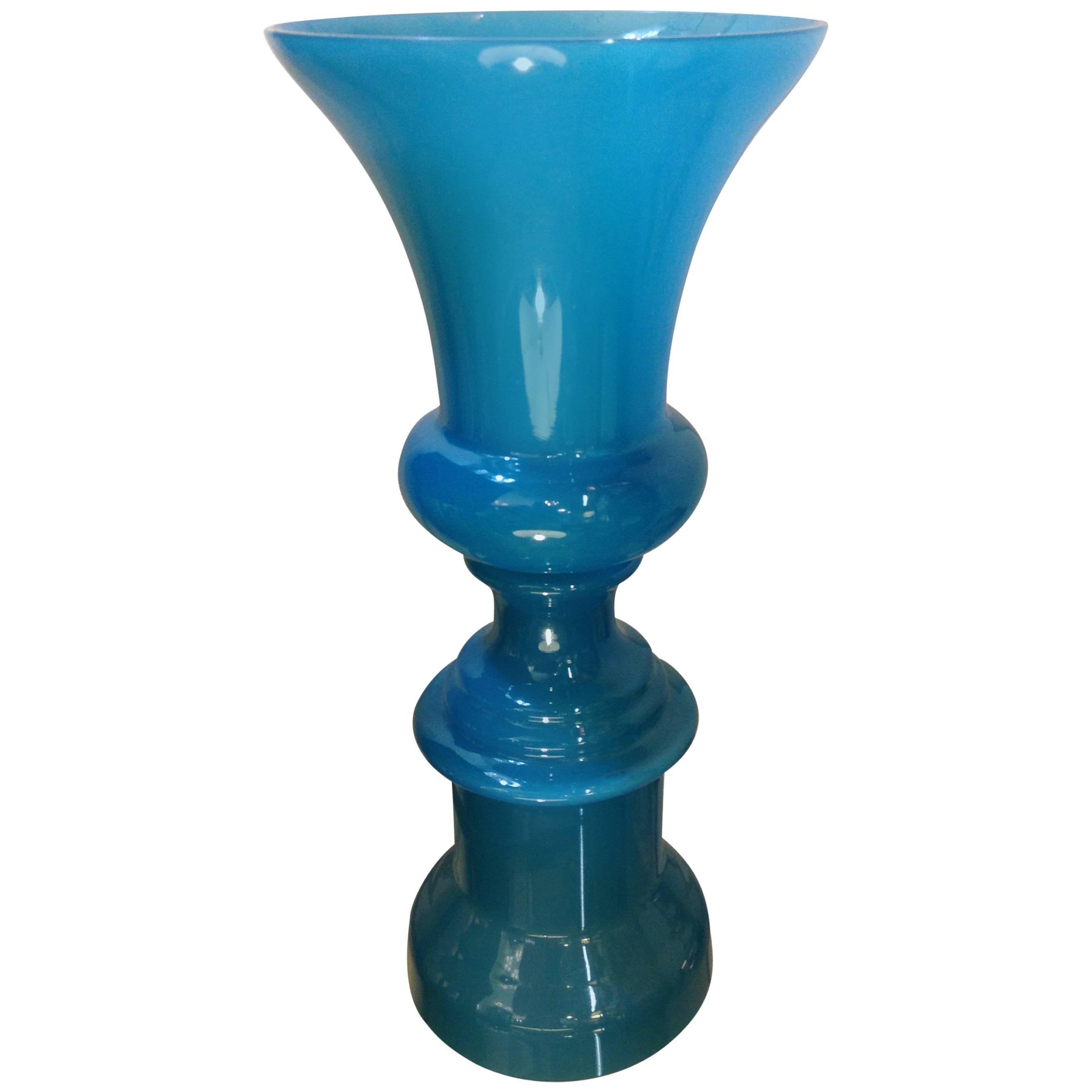 Blue Opaline Two Piece Italian Vase For Sale