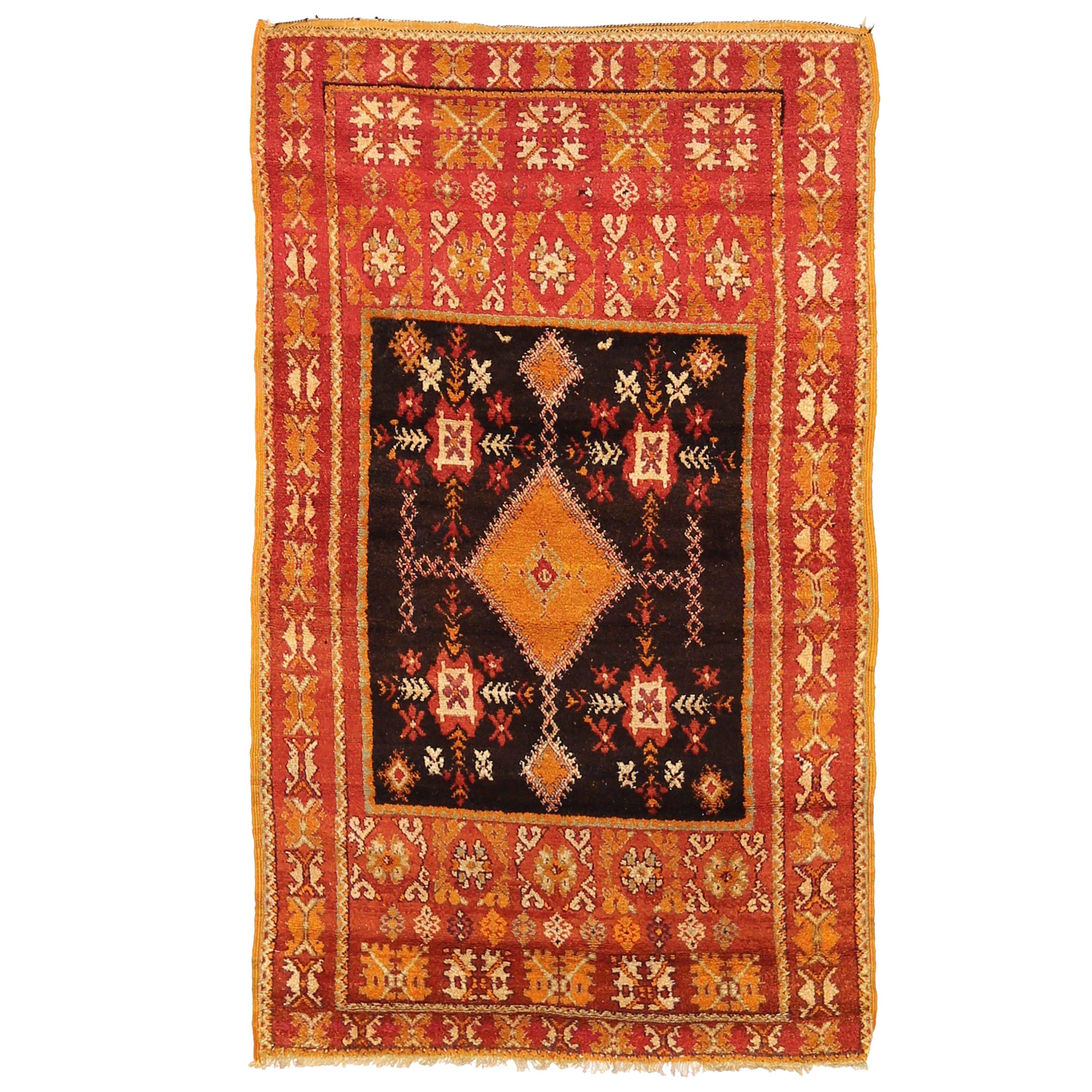 Marokkanisch Marokkanischer kleiner Teppich - Wolle Schwarz Elfenbein Orange Rot - 92027