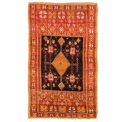 Petit tapis marocain - Laine Noir Ivoire Orange Rouge - 92027