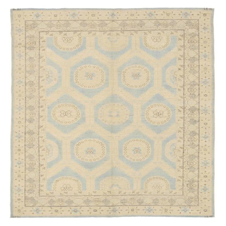 Afghanistan Khotan Small Rug - Wool Blue Ivory Design - 92048