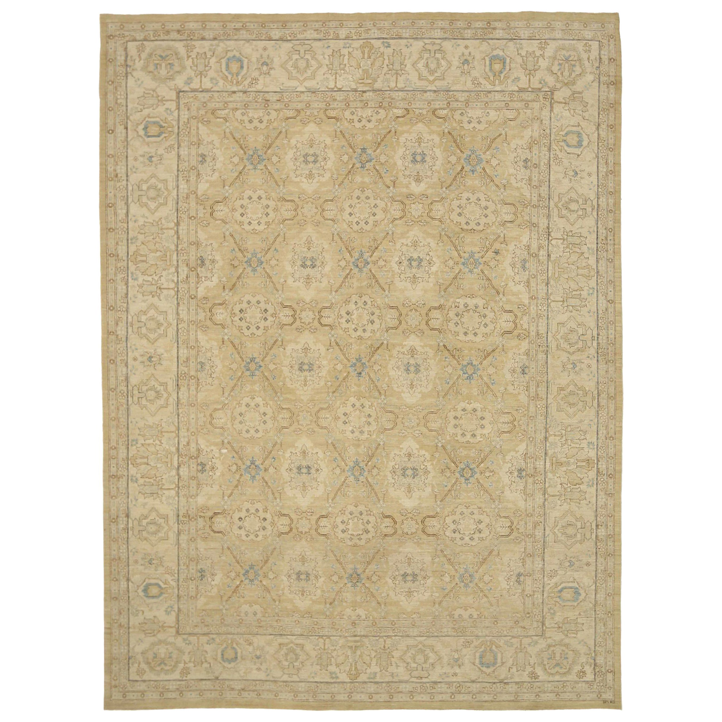 Afghanistan Tabriz Area Rugs - Wool Ivory Taupe Design - 92082