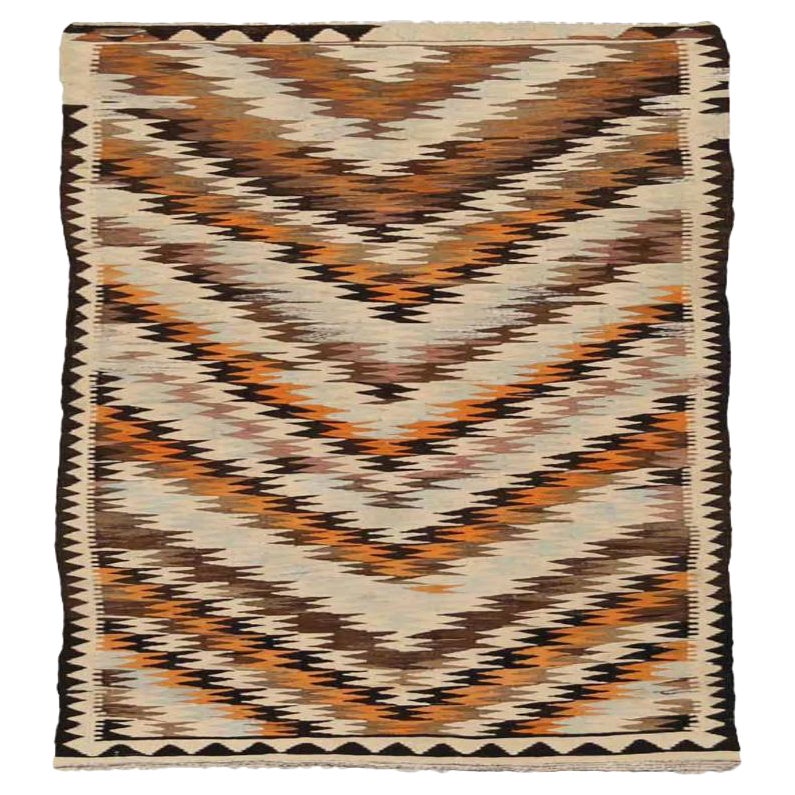 Alfombra Persa Kilim Pequeña - Lana Negro Marrón Marfil Naranja - 92127