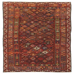 Russischer Kazak Kleiner Teppich - Wolle Braun Grün Rot Gelb Design - 92325
