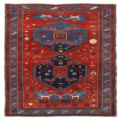 Russischer Aserbaidschanischer kleiner Teppich - Wolle Blau Marineblau Rot Design - 92352