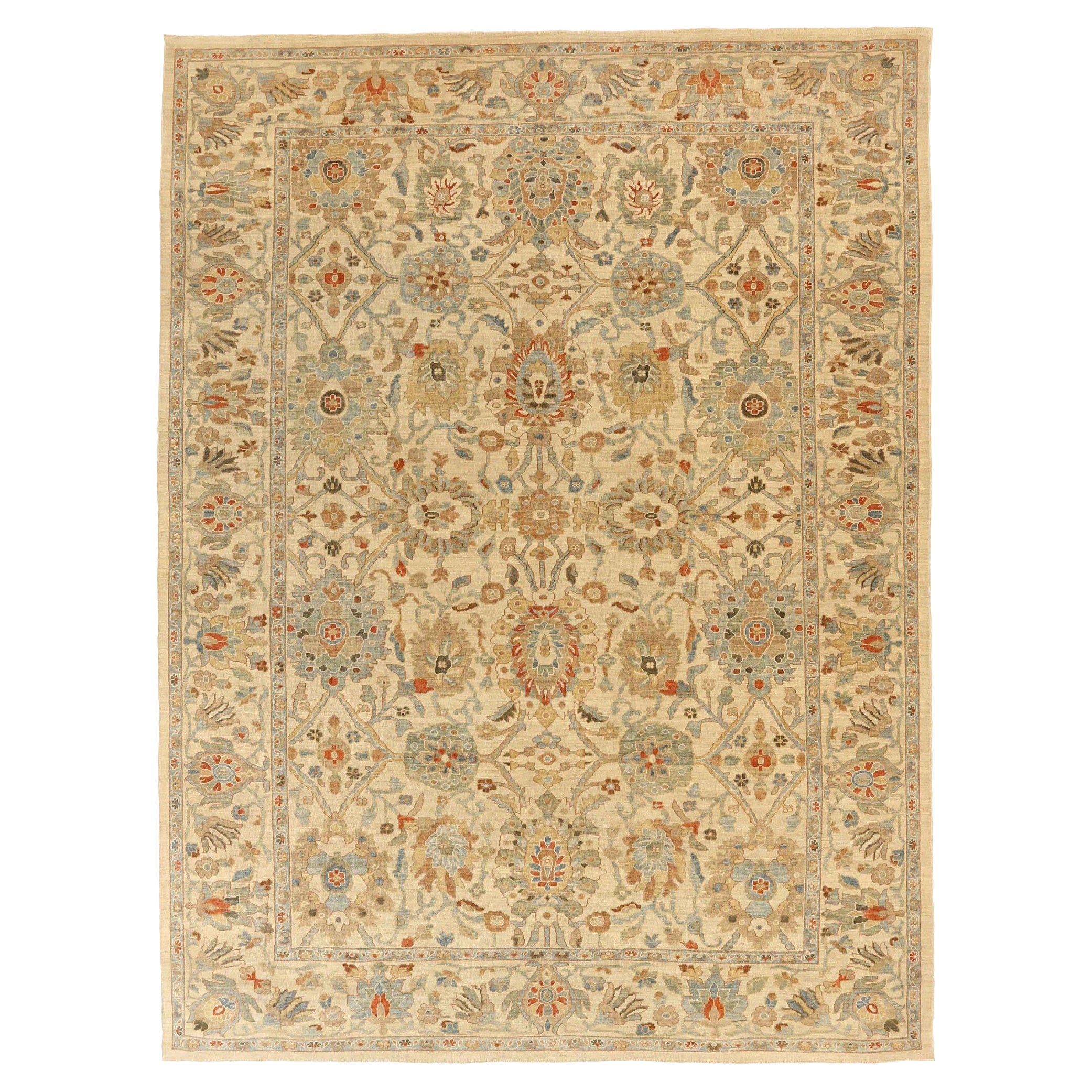 Persische Sultanabad Bereich Teppiche - Wolle Blau Elfenbein Gelb Design - 69027