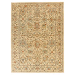 Tapis persans Sultanabad - Design en laine bleu ivoire jaune - 69027