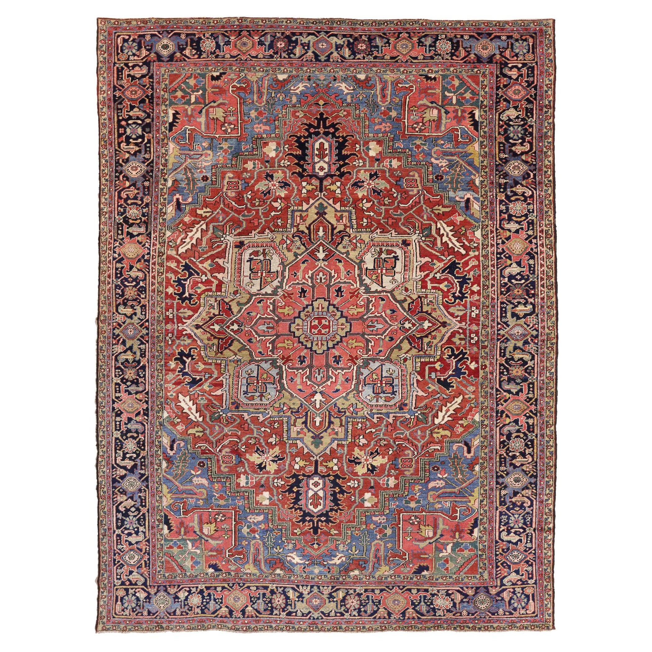 Tappeti persiani Heriz - Lana Blu Avorio Rosa Rosso Giallo - 69544