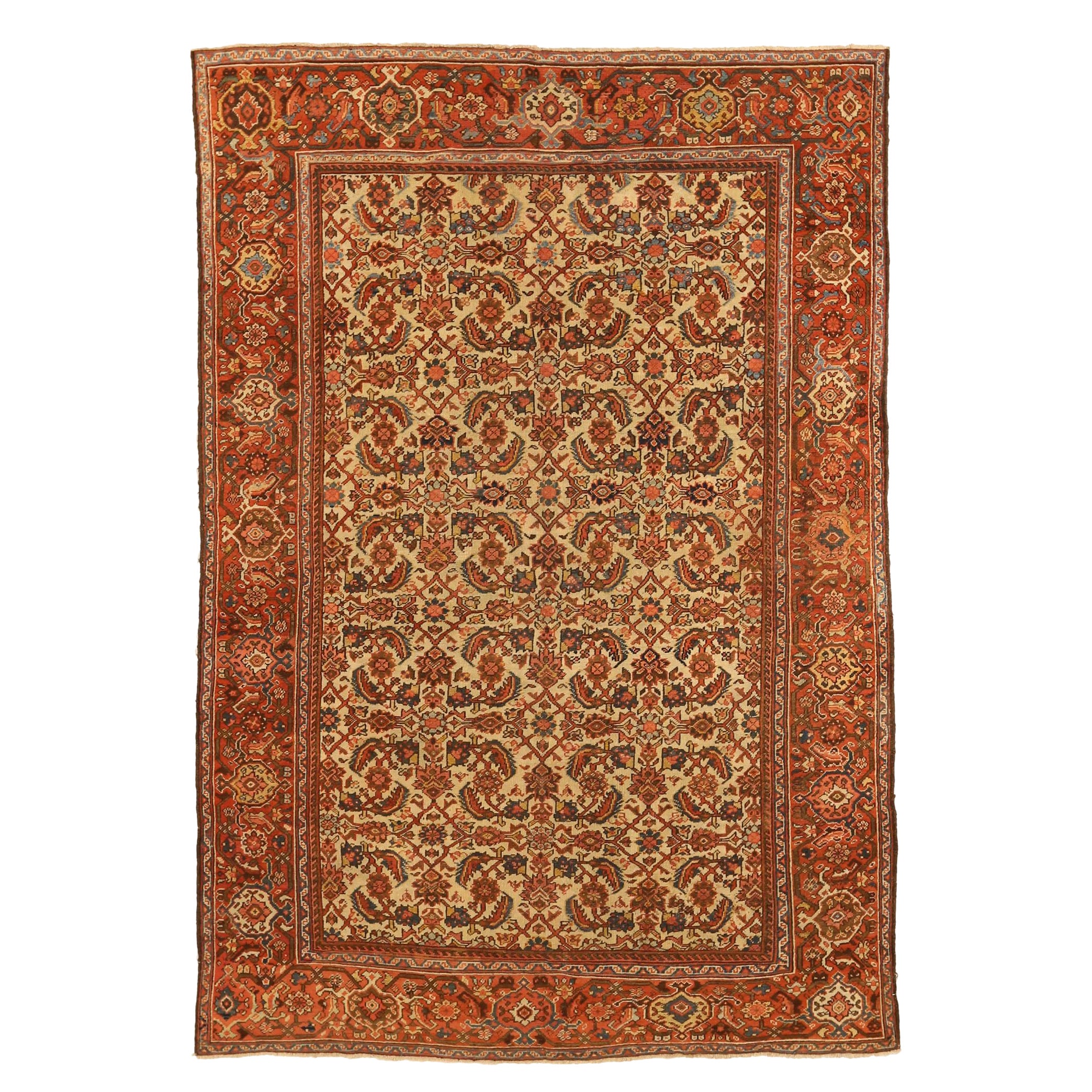 Persische Sultanabad-Teppiche aus Wolle – elfenbein-rotes Design – 71130