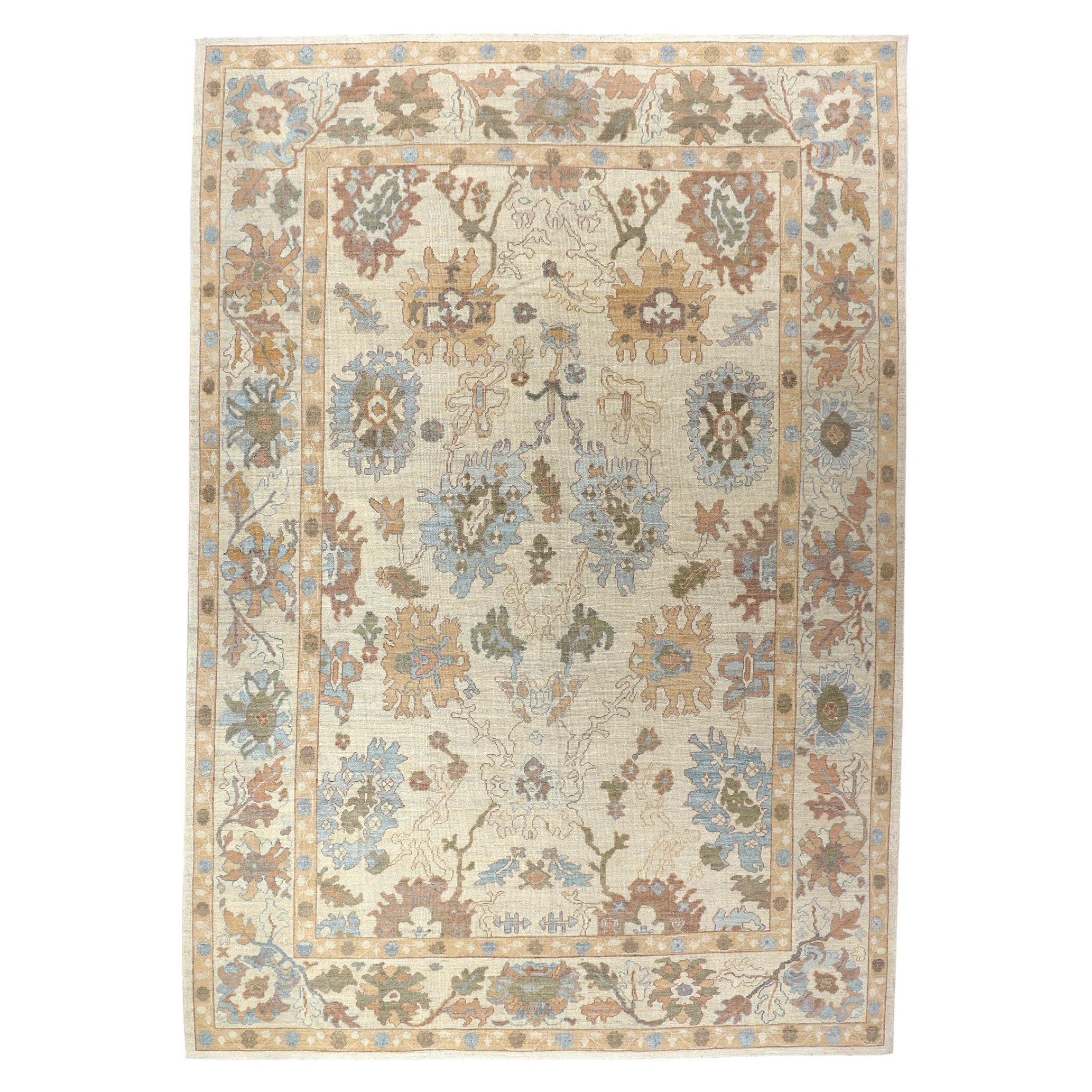 Persische Oushak Teppiche - Wolle Blau Braun Elfenbein Design - 88990
