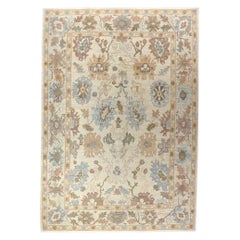 Persian Oushak Area Rugs - Wool Blue Brown Ivory Design - 88990