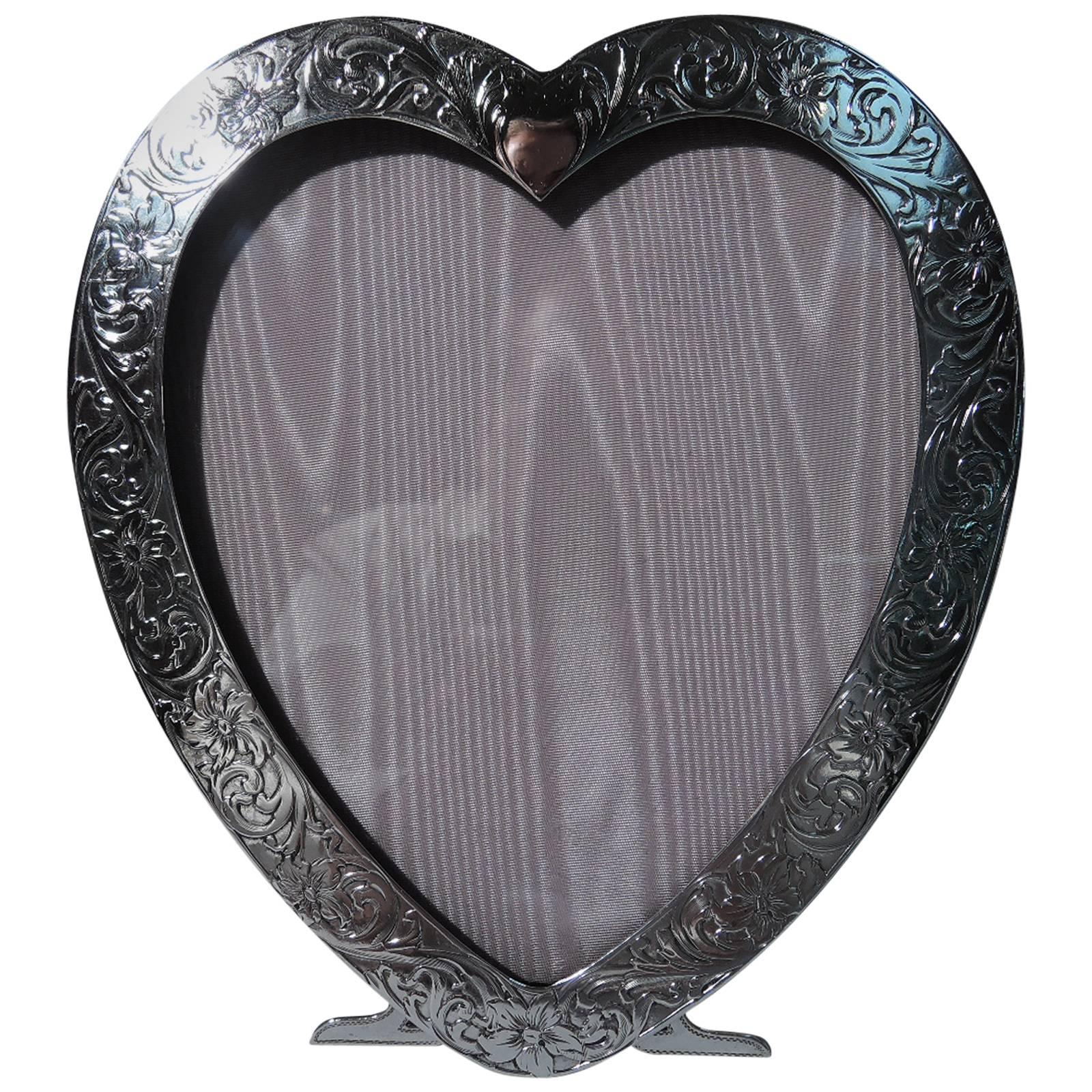 Romantic Sterling Silver Picture Frame in Form of Valentine's Day Heart