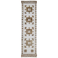 Turkey Anatoly Runner Rug - Wool Brown Ivory Design - 93211