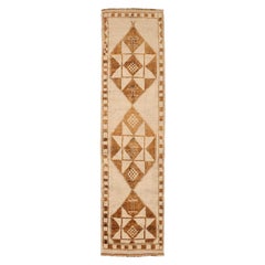 Turkey Anatoly Runner Rug - Wool Brown Ivory Design - 93340