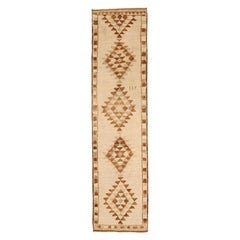 Turkey Anatoly Runner Rug - Wool Brown Ivory Design - 93343