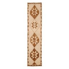 Turkey Anatoly Runner Rug - Wool Brown Ivory Design - 93346