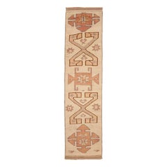 Vintage Turkey Anatoly Runner Rug - Wool Ivory Pink Design - 93366