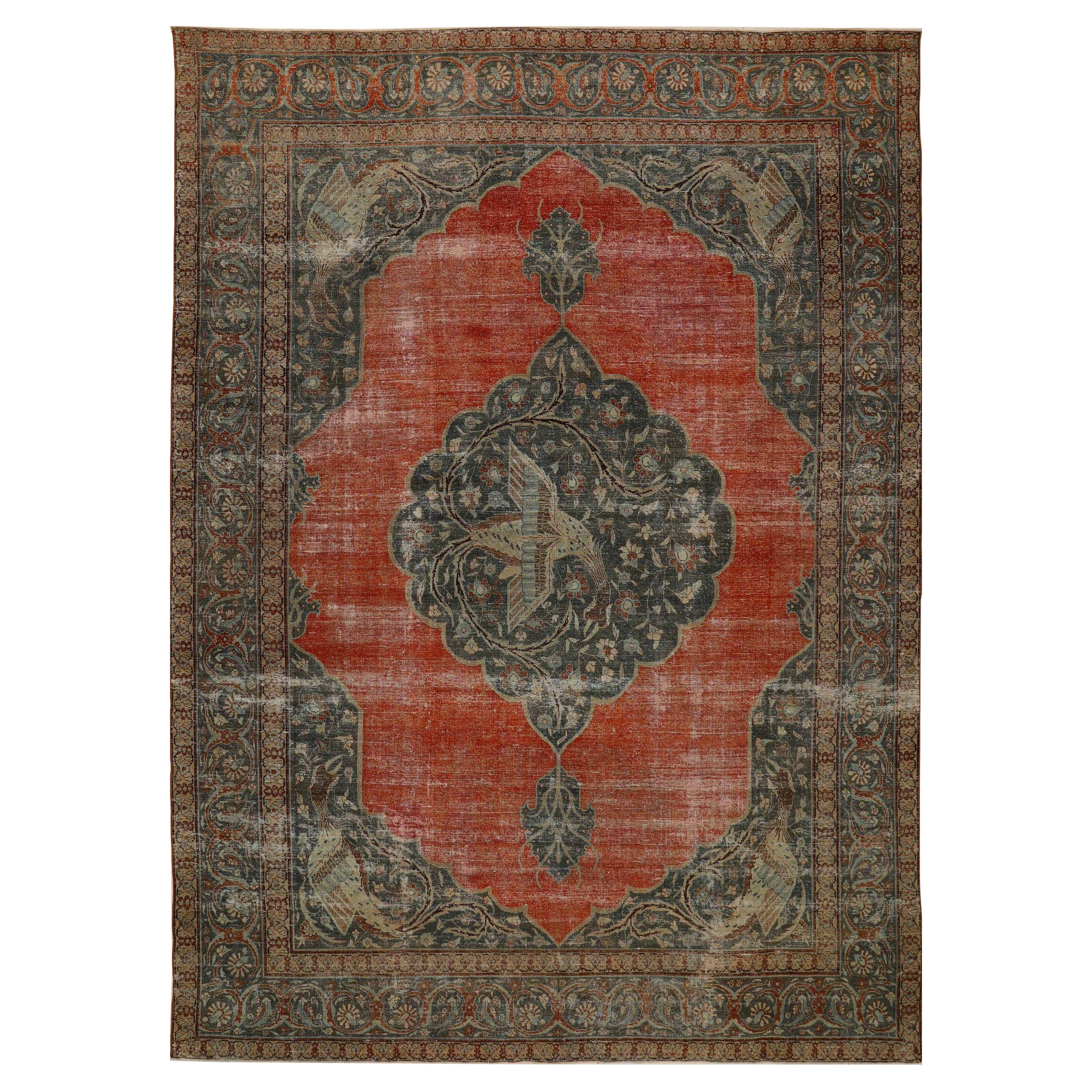 Persian Tabriz Area Rugs - Wool Brown Red Design - 93401 For Sale