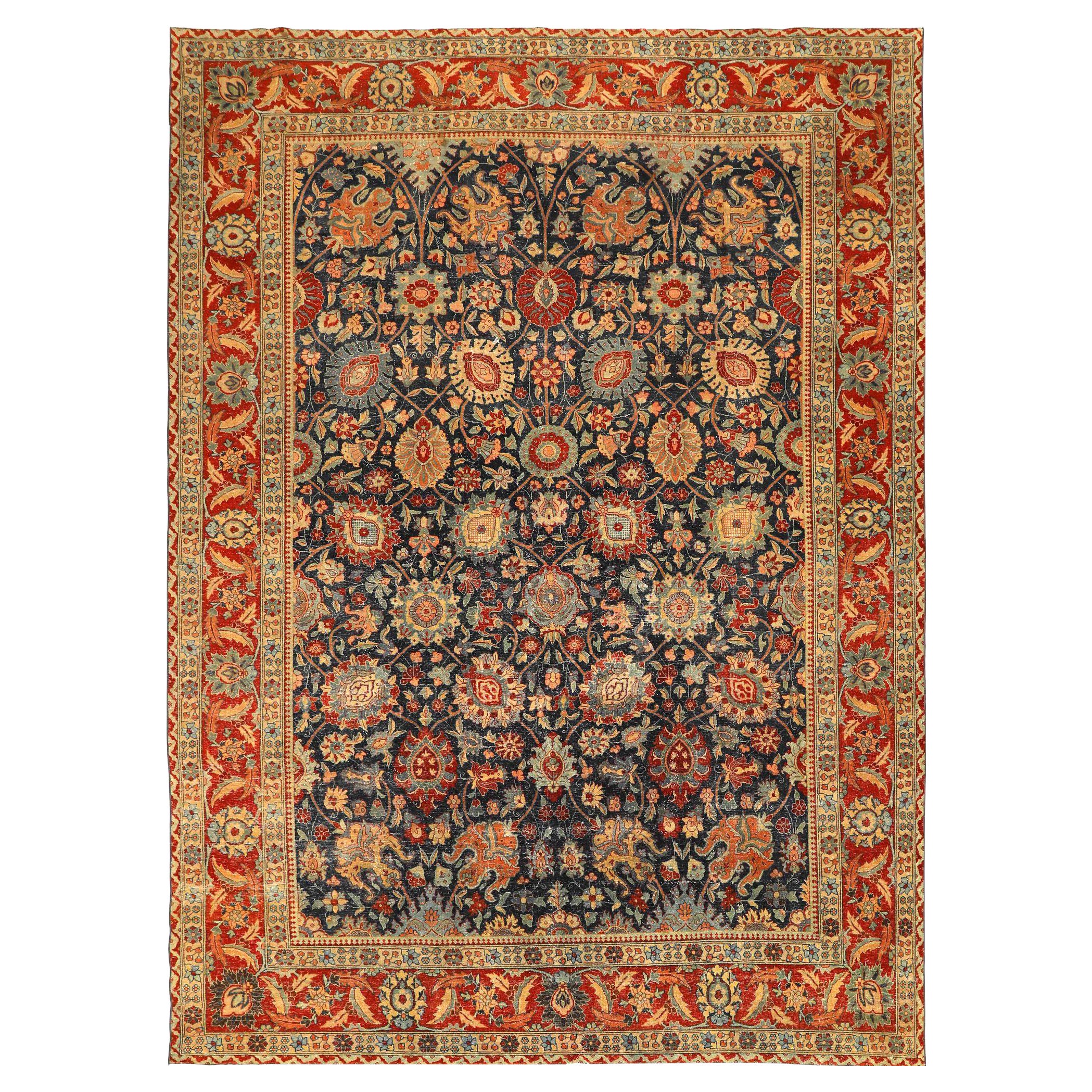 Alfombras Persas Tabriz - Lana Marfil Azul Marino Diseño Rojo - 93402