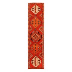 Tapis de course Anatoly d'Afghanistan - Laine ivoire orange rouge motif 93456