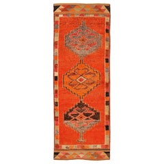 Tapis de course Anatoly d'Afghanistan, motif en laine orange rouge 93457